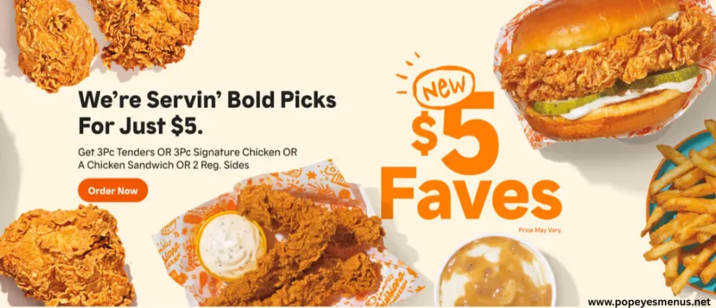 Popeyes $5 Faves Menu